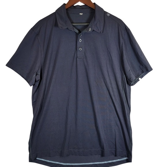 Vintage Lululemon Mens XL Polo Shirt Black Short Sleeve Activewear Training Golf - Picture 1 of 9